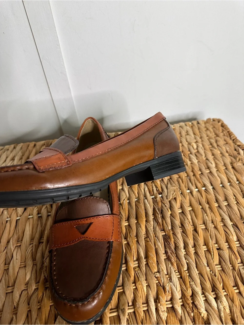 Naturalizer Two-Tone Brown & Cognac Leather Penny Loafers - Picture 9 of 11